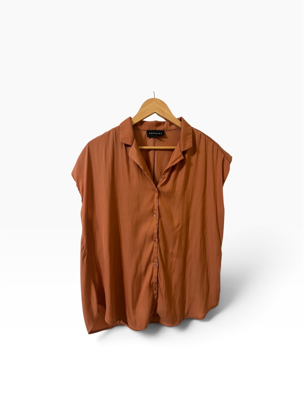 Premise Women's Sleeveless Button-Up Blouse in Rust Orange, Size Large